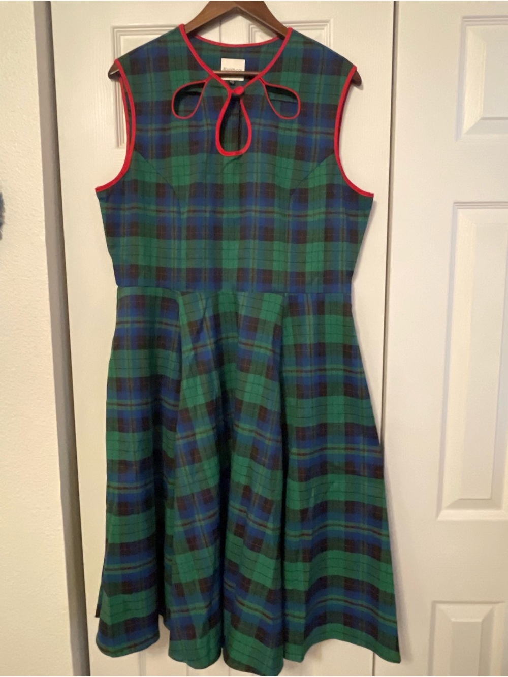 RoyalMonk Green & Blue Plaid Dress with Red Trim